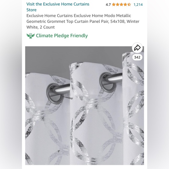 4 Curtain Panels, Grommet Top, White & Silver Metallic, Lvl 2 Filtering, 108X54 - Picture 7 of 8